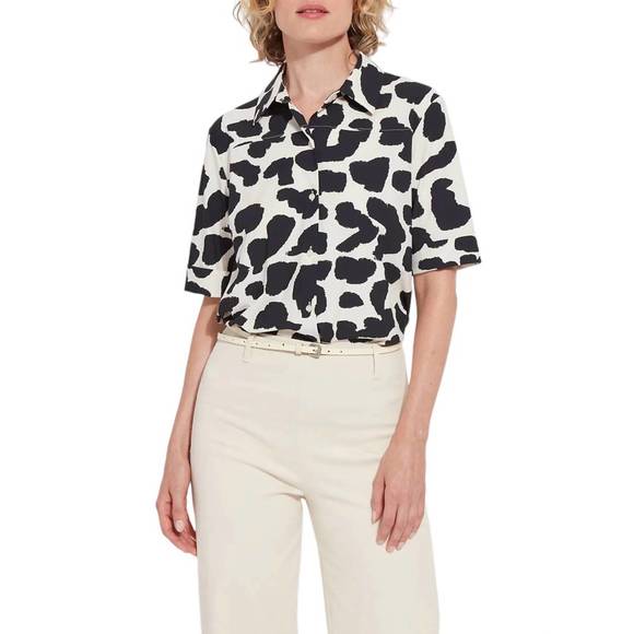 NEW LYSSE printed josie short sleeve button down shirt in wild contrast - Picture 4 of 4
